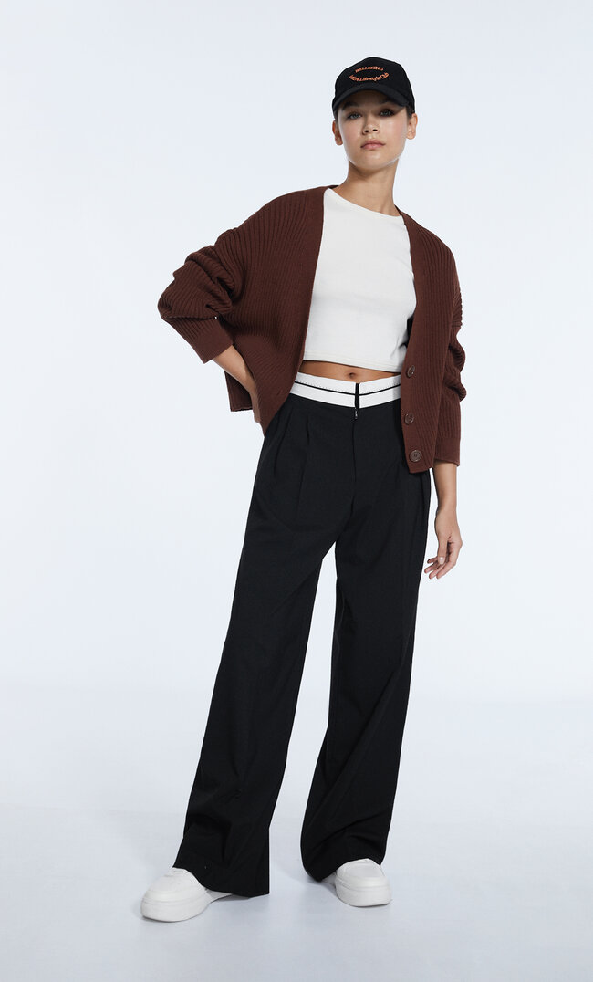 

Stradivarius Cardigan Cropped En Maille Côtelée Marron Xs