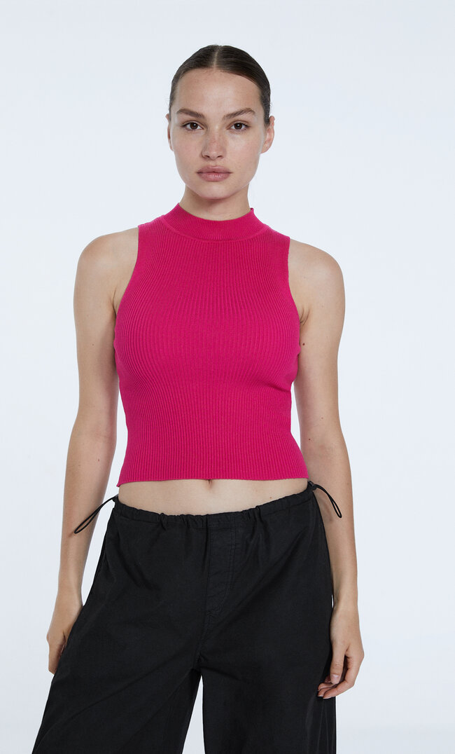 

Stradivarius Top En Maille À Encolure Américaine Fuchsia M