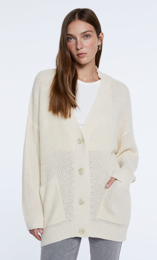 

Stradivarius Cardigan Oversize En Maille Avec Poches Vanille Xs