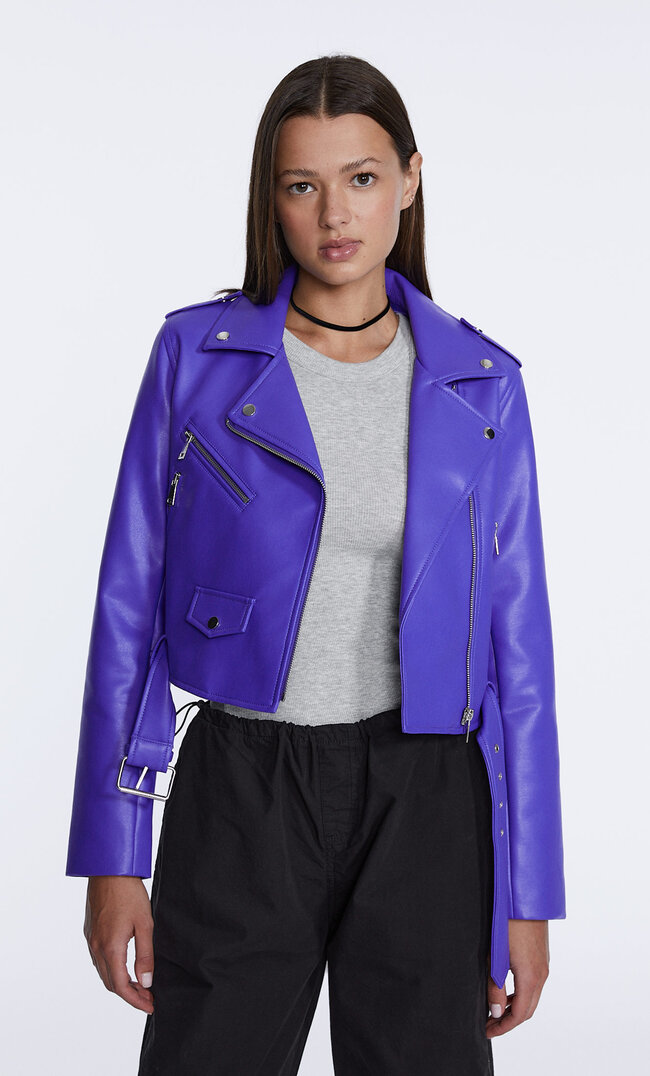 Stradivarius Bikerjacke Aus Kunstleder Mit Gürtel Purpurrot Xs