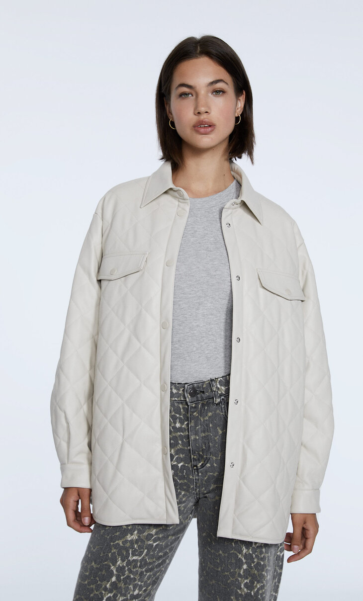 Quilted faux leather overshirt