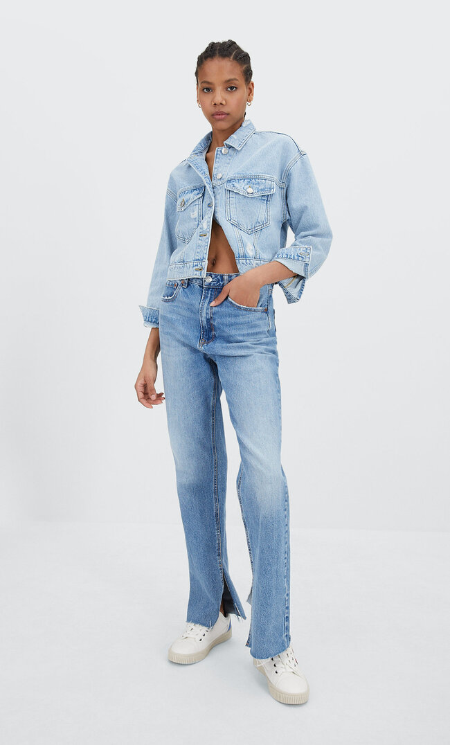 

Stradivarius Krótka Kurtka Jeansowa Denimowy Średni Light Blue M