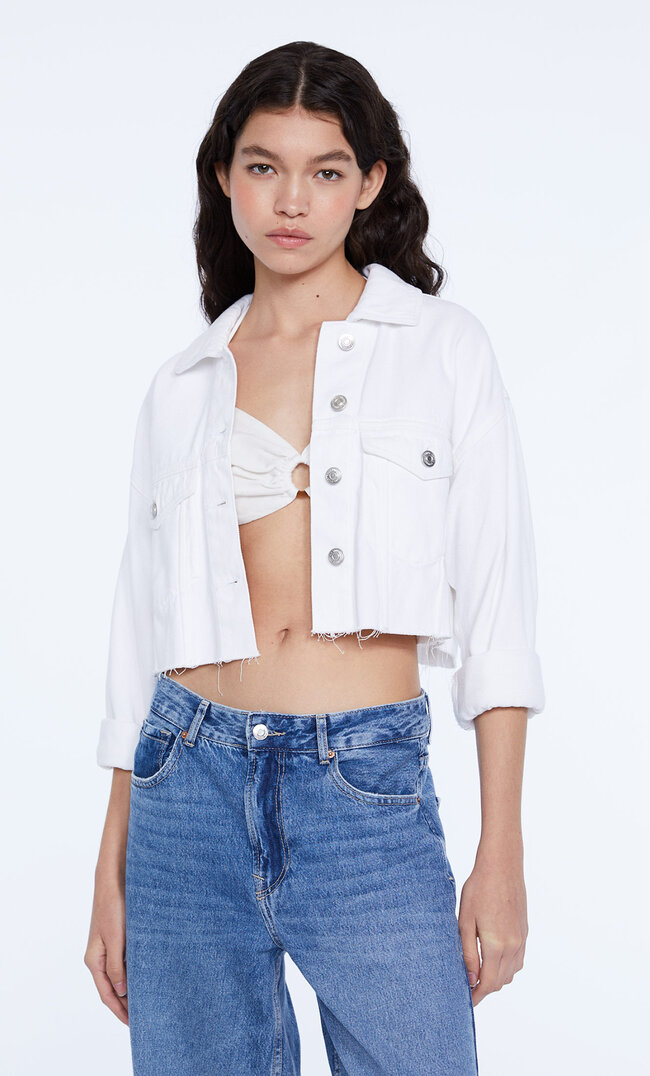 

Stradivarius Kurze Jeansjacke Weiß Xl