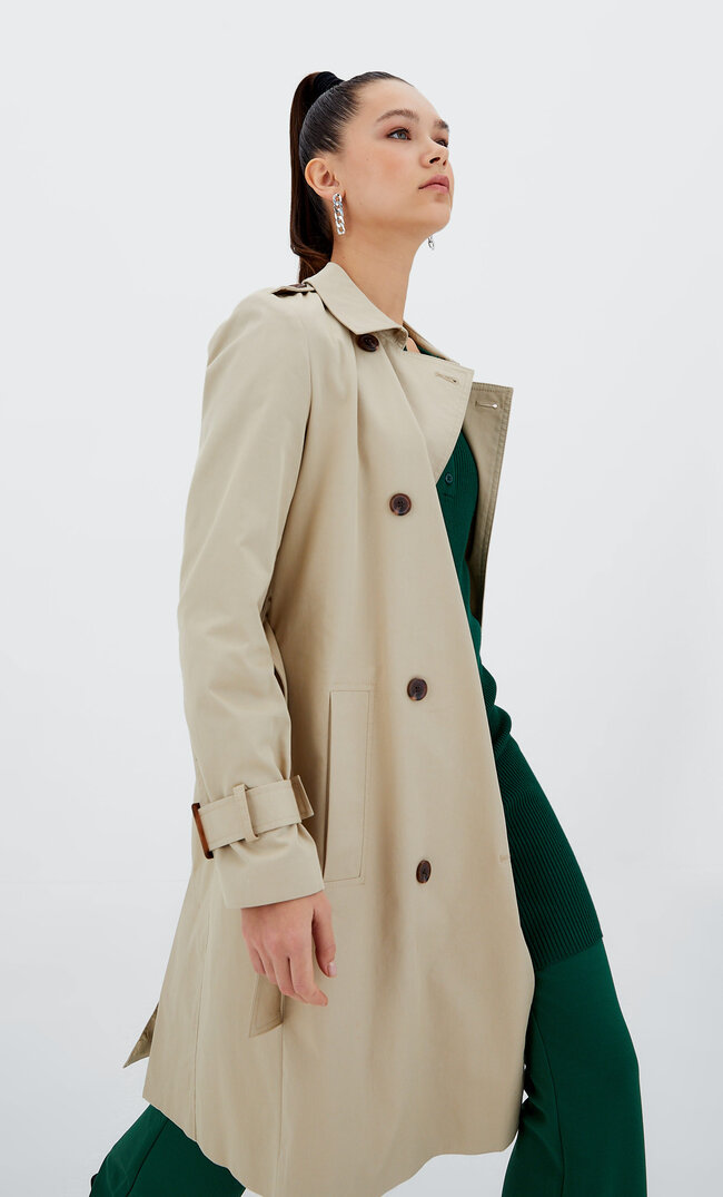 

Stradivarius Langer Wasserabweisender Trenchcoat Mittelbeige S