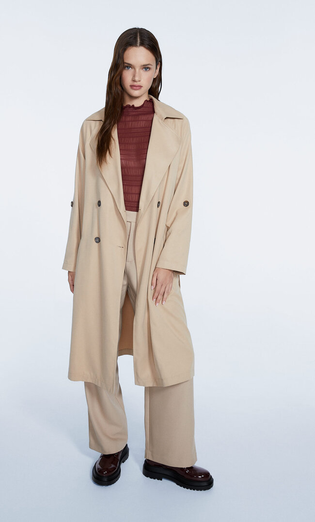 

Stradivarius Długi Trencz Z Lejącego Materiału Szary S