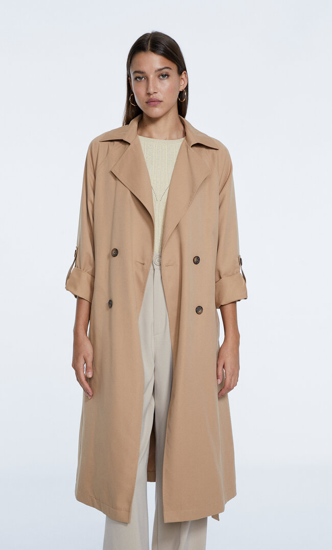 

Stradivarius Langer Fließender Trenchcoat Beige L