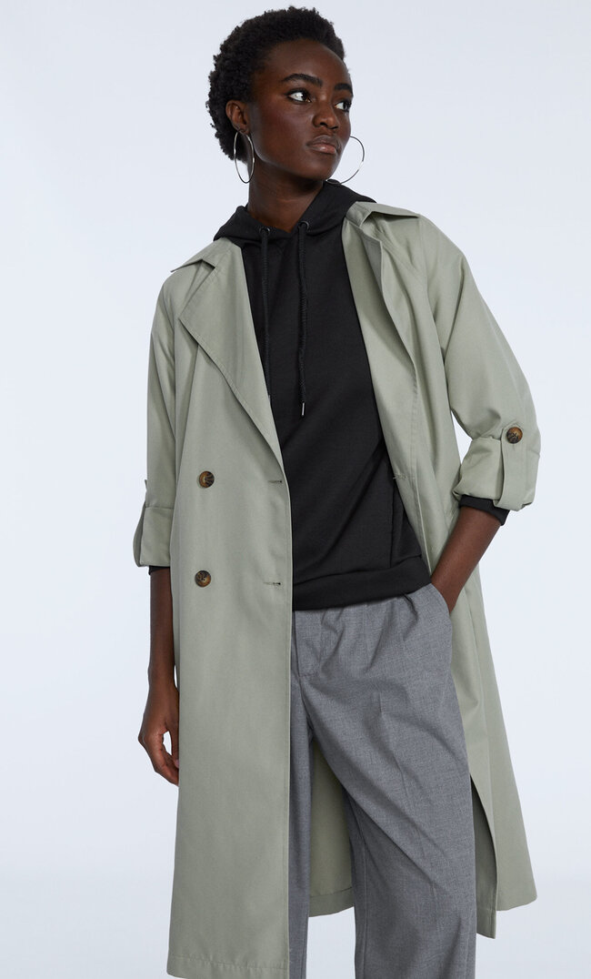 

Stradivarius Langer Fließender Trenchcoat Khaki Xl