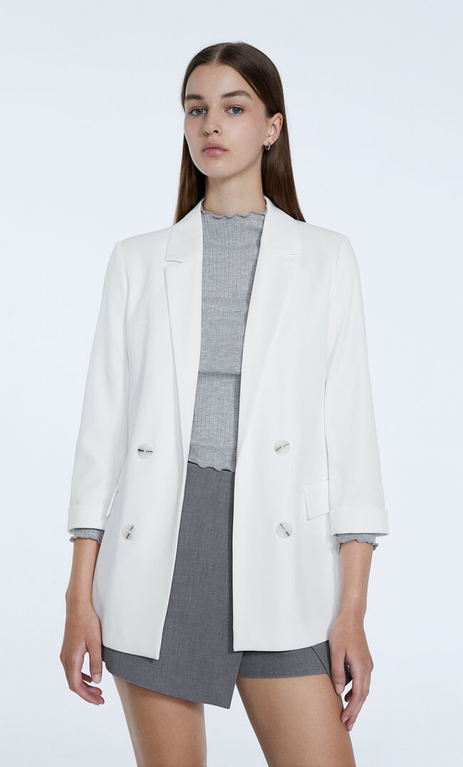 

Stradivarius Blazer Court Double Boutonnage Blanc Xl