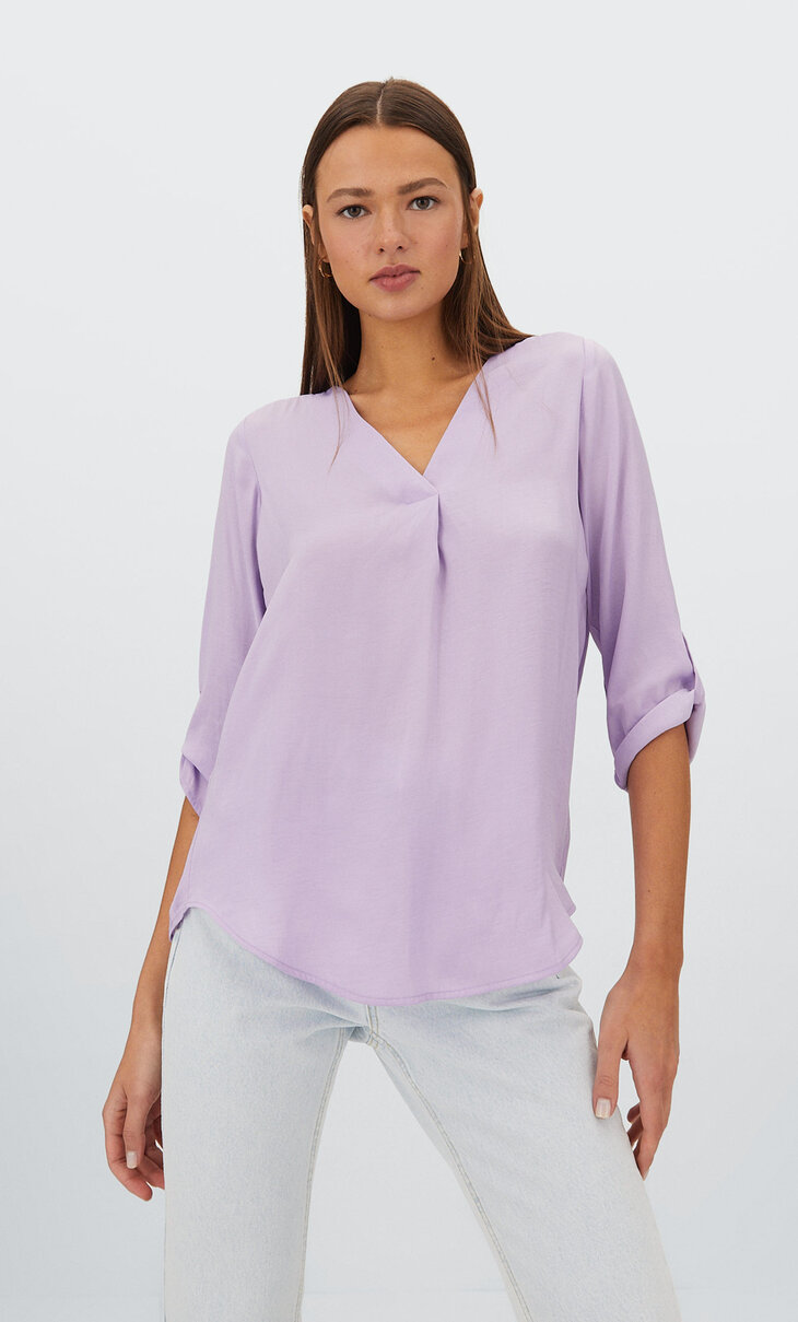 discount 75% WOMEN FASHION Shirts & T-shirts Lace openwork Blue/White S Stradivarius blouse 