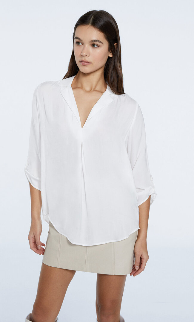 

Stradivarius Chemisier Satin À Revers Blanc Xs