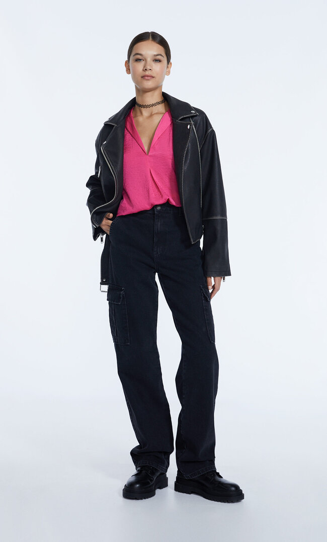 

Stradivarius Satinbluse Mit Reverskragen Fuchsia L