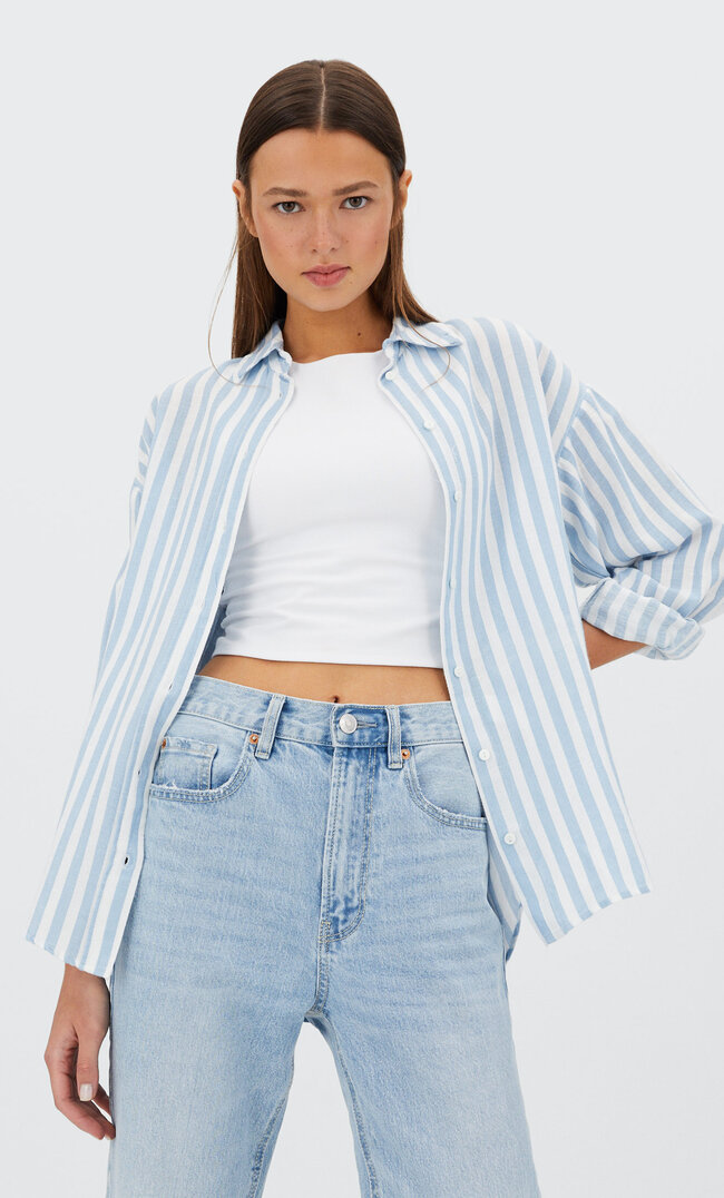 

Stradivarius Chemise Daily Rustique Bleu Ciel Xl