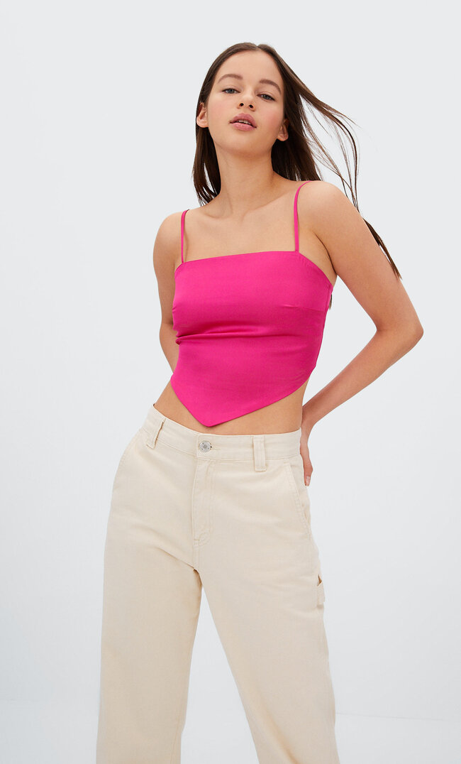 

Stradivarius Top En Satin Style Foulard Fuchsia S
