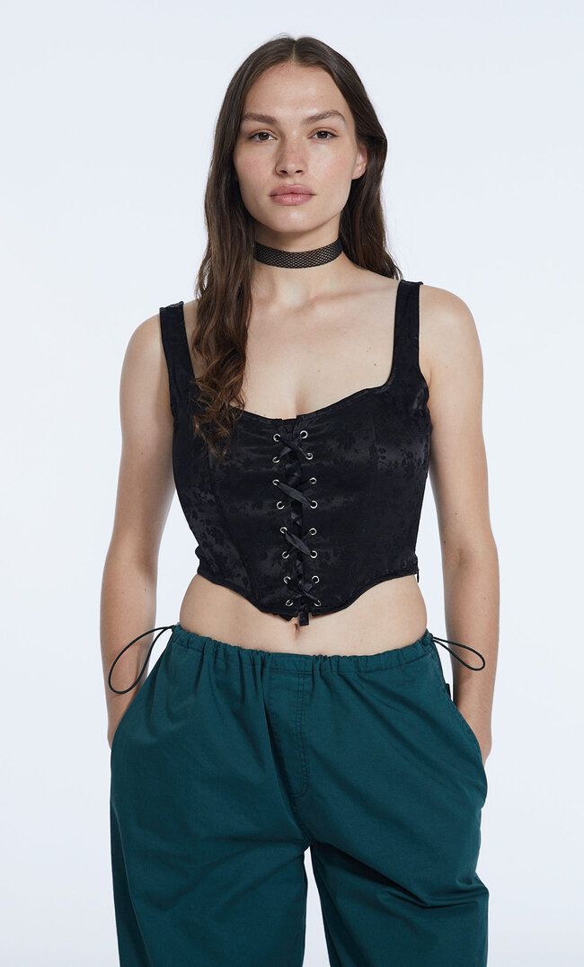 

Stradivarius Corsage-Top Mit Jacquardmuster Schwarz Xs
