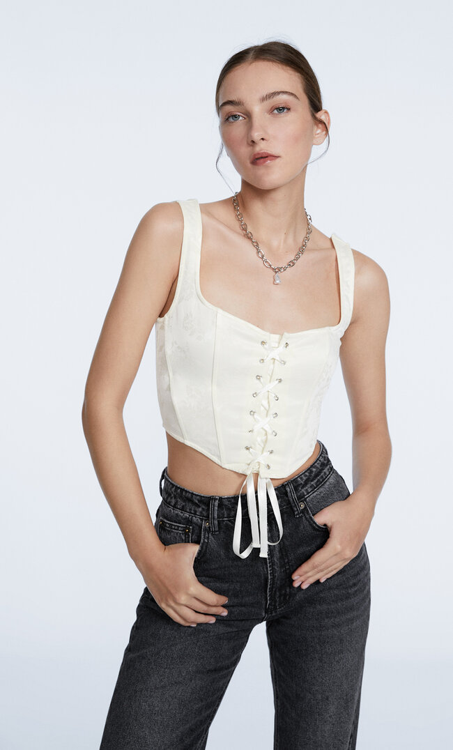 

Stradivarius Top Corset Jacquard Écru Xs