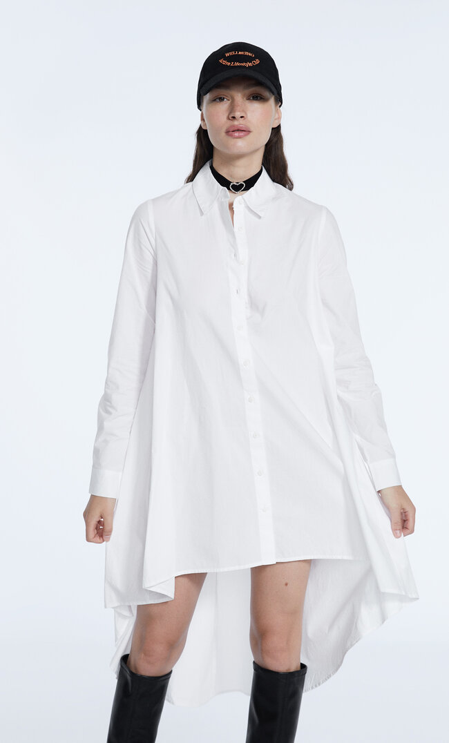 Stradivarius Chemise Longue En Popeline Blanc S