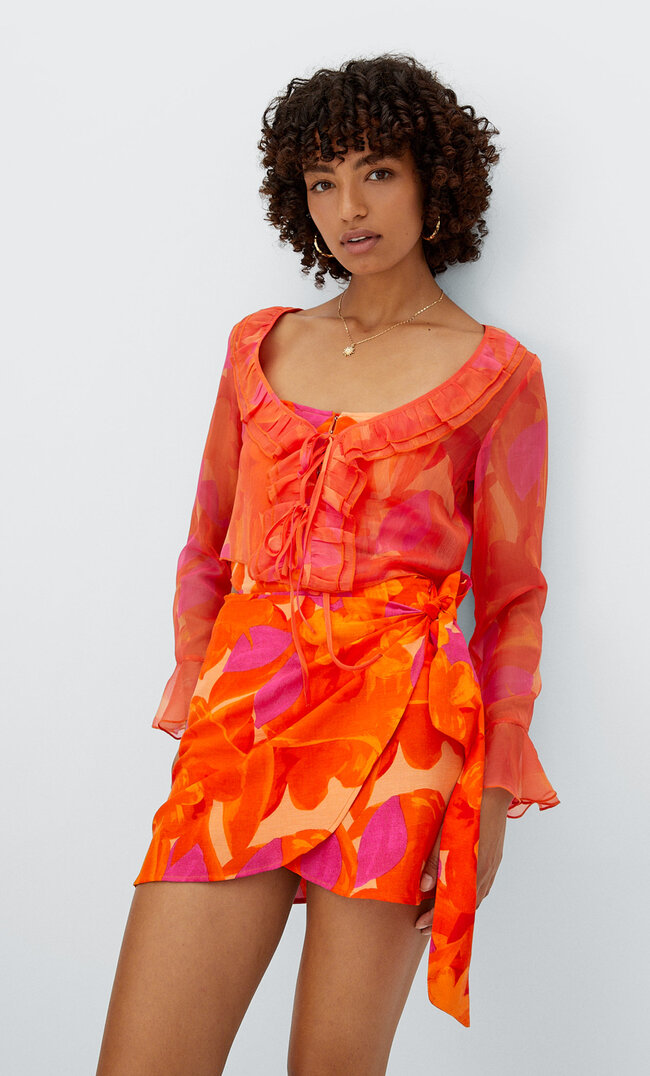 

Stradivarius Blouse Imprimée En Polyester Volants Fuchsia Xl