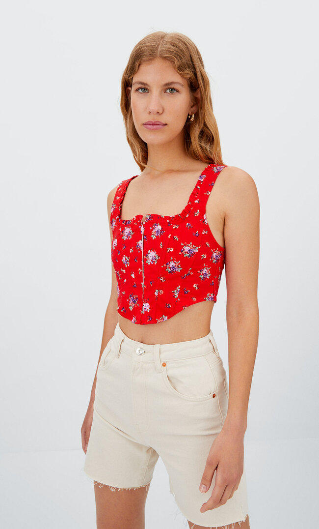 

Stradivarius Top Gorsetowy Z Popeliny Czerwony L