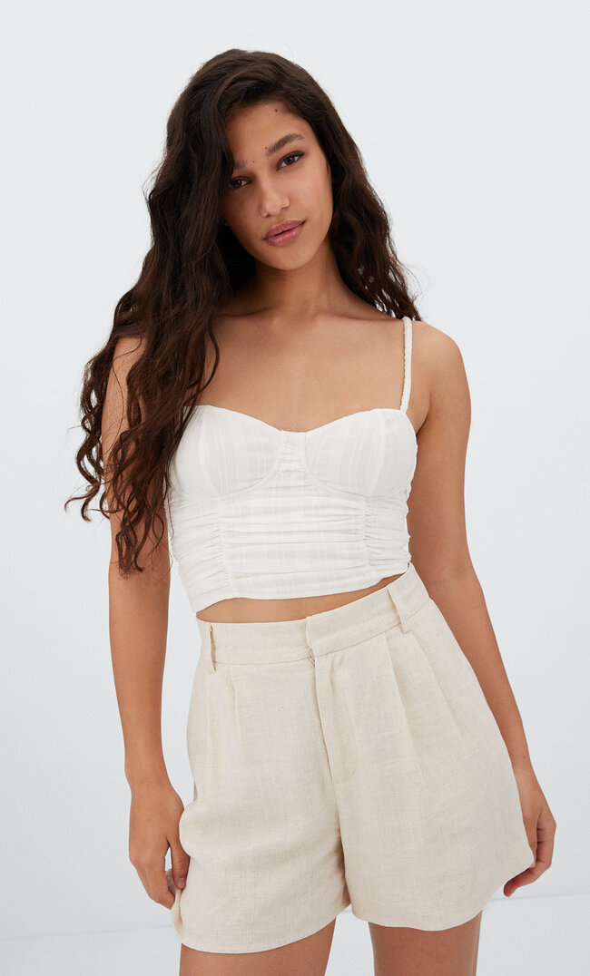 

Stradivarius Marszczony Top Gorsetowy Ecru S
