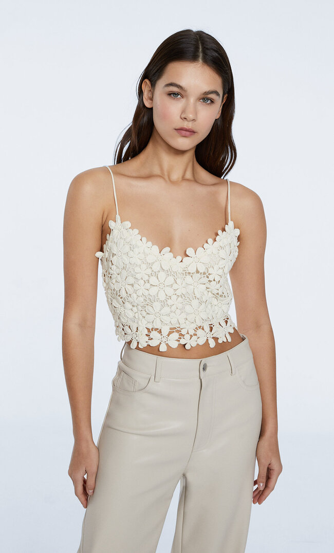 

Stradivarius Débardeur Crochet Vanille S