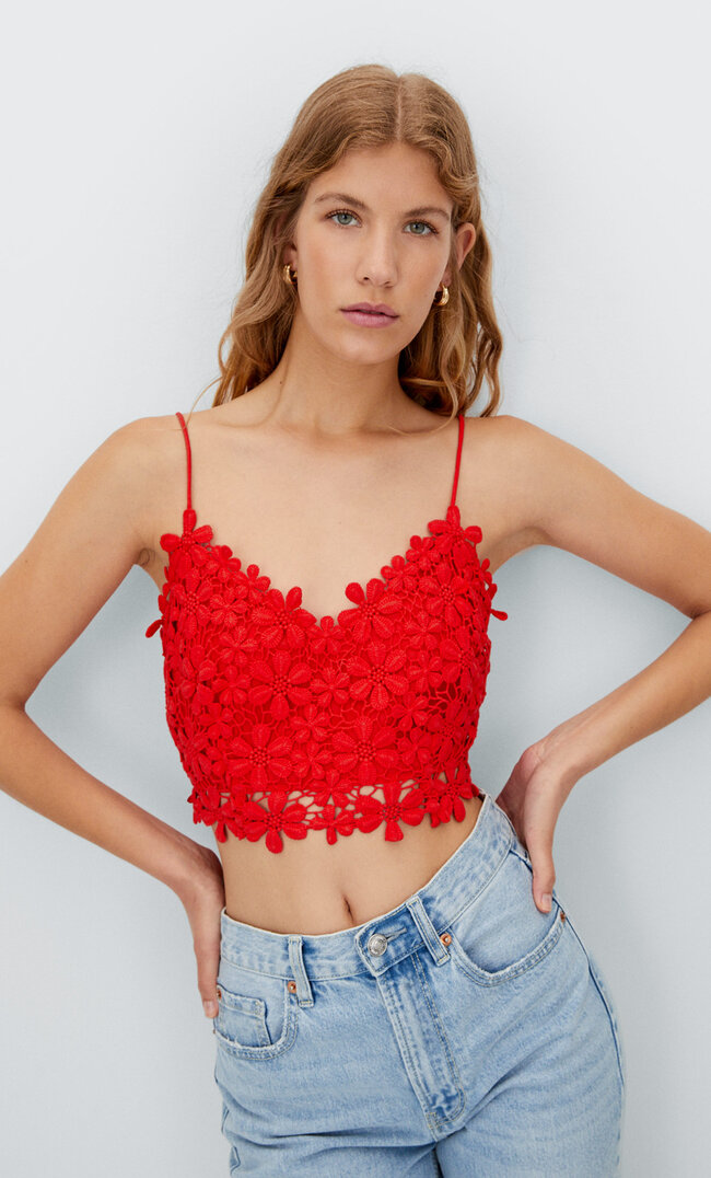 

Stradivarius Débardeur Crochet Rouge S