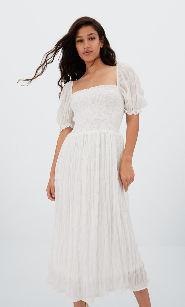 

Stradivarius Robe Midi Élastiques Blanc M