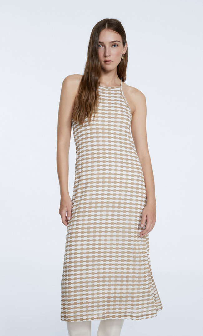 

Stradivarius Szydełkowa Sukienka Z Dekoltem Halter Ecru Xs