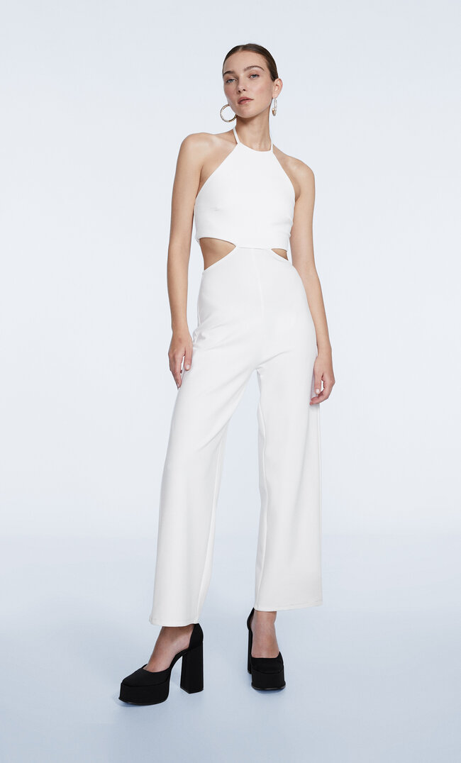 

Stradivarius Neckholder-Jumpsuit Aus Strick Weiß Xs