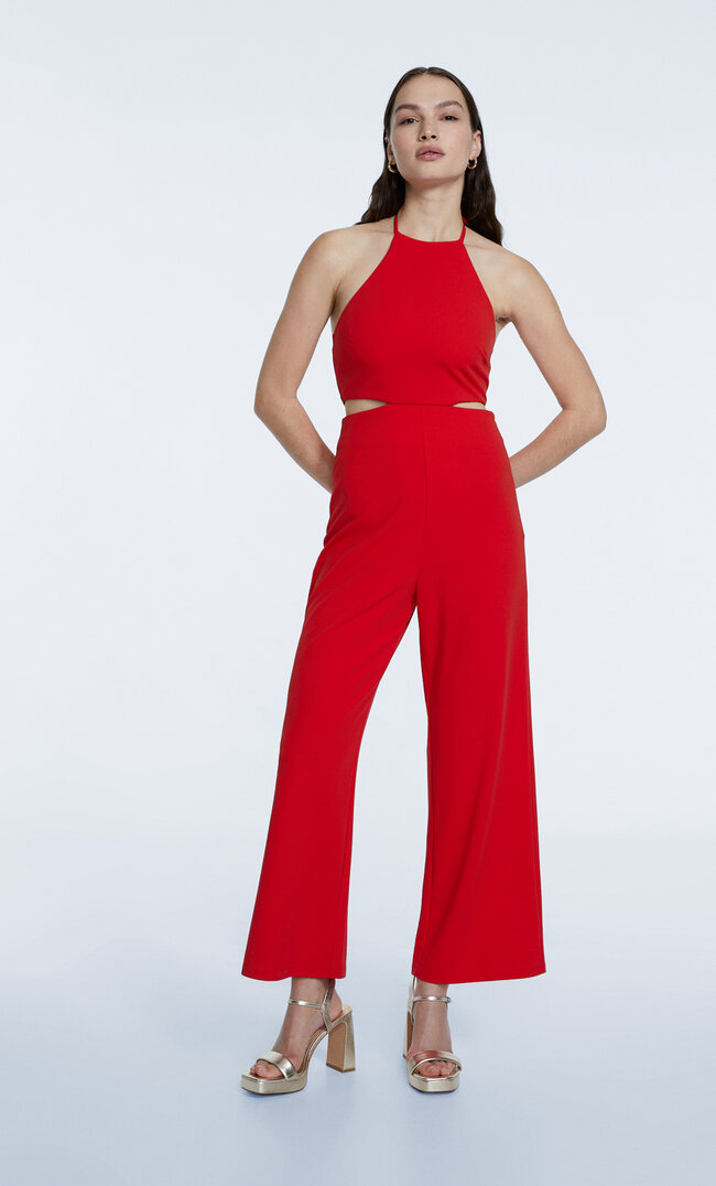 

Stradivarius Kombinezon Z Dżerseju Z Dekoltem Halter Czerwony Xl