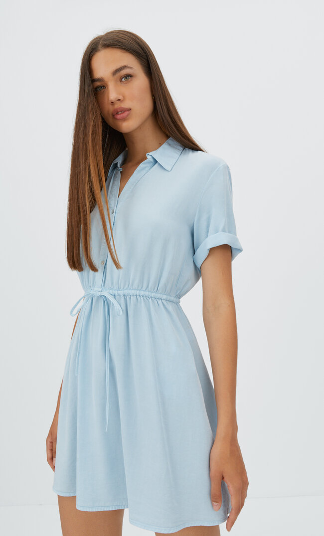 

Stradivarius Hemdkleid Mit Kurzen Ärmeln Gebleichtes Denim Xs