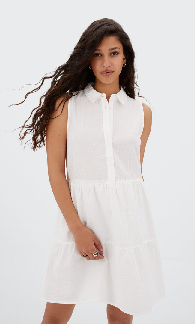 Stradivarius Robe Chemisier Courte Blanc S