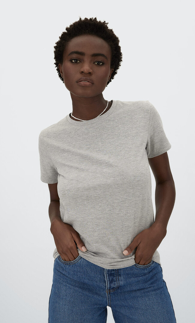 

Stradivarius T-Shirt Manches Courtes Basique Gris Mélangé S