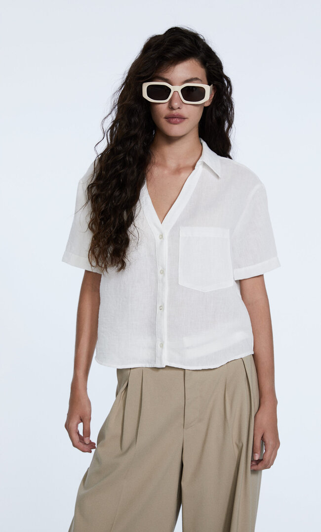 

Stradivarius Chemise Rustique Décolleté Plongeant Blanc L