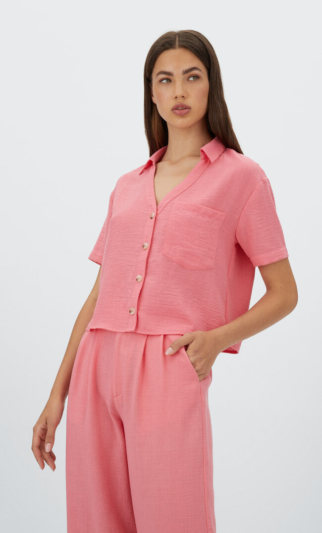 

Stradivarius Chemise Rustique Décolleté Plongeant Rose Bonbon L