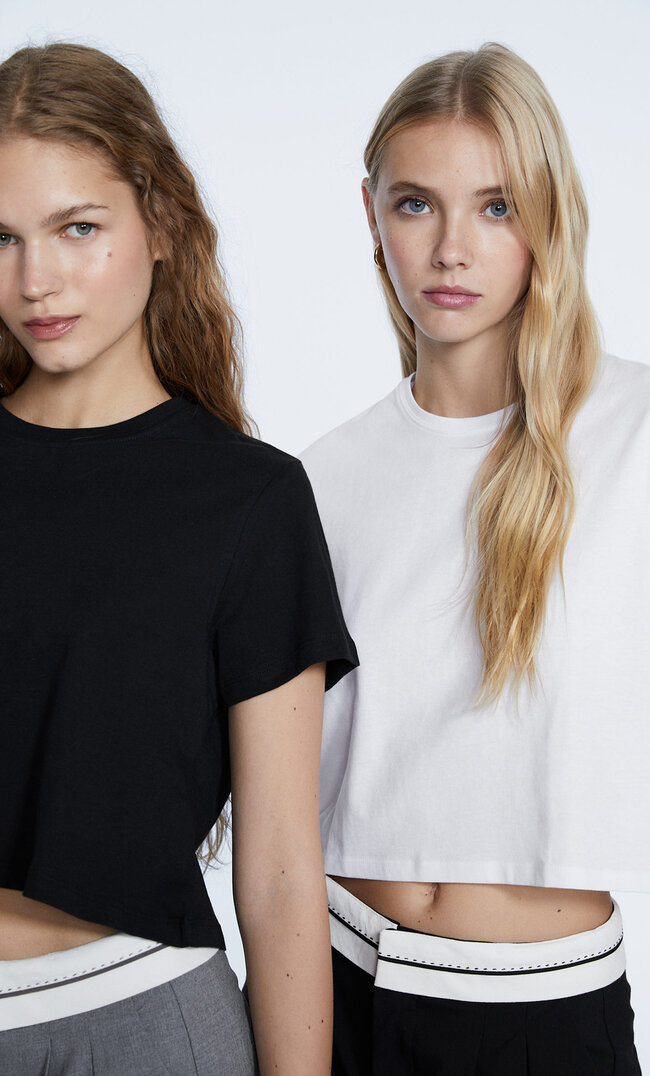 

Stradivarius Pack De 2 Crop Tops À Manches Courtes Noir M