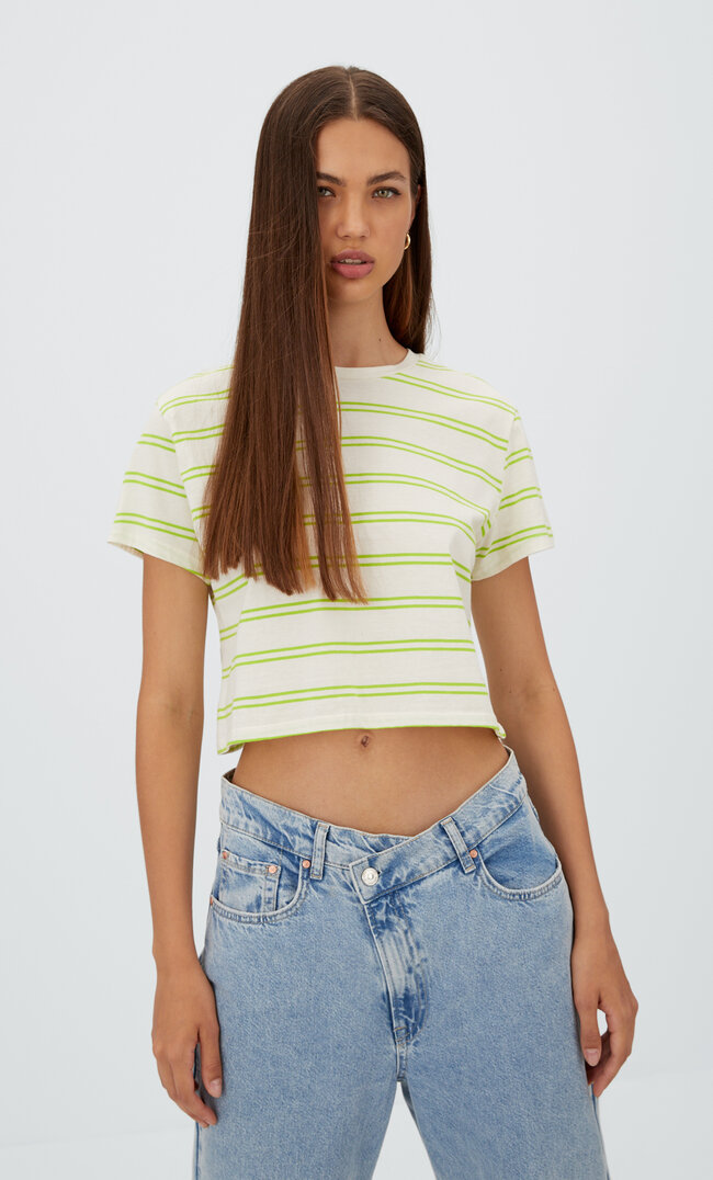 

Stradivarius Gestreiftes Cropped-Shirt Grün Xs