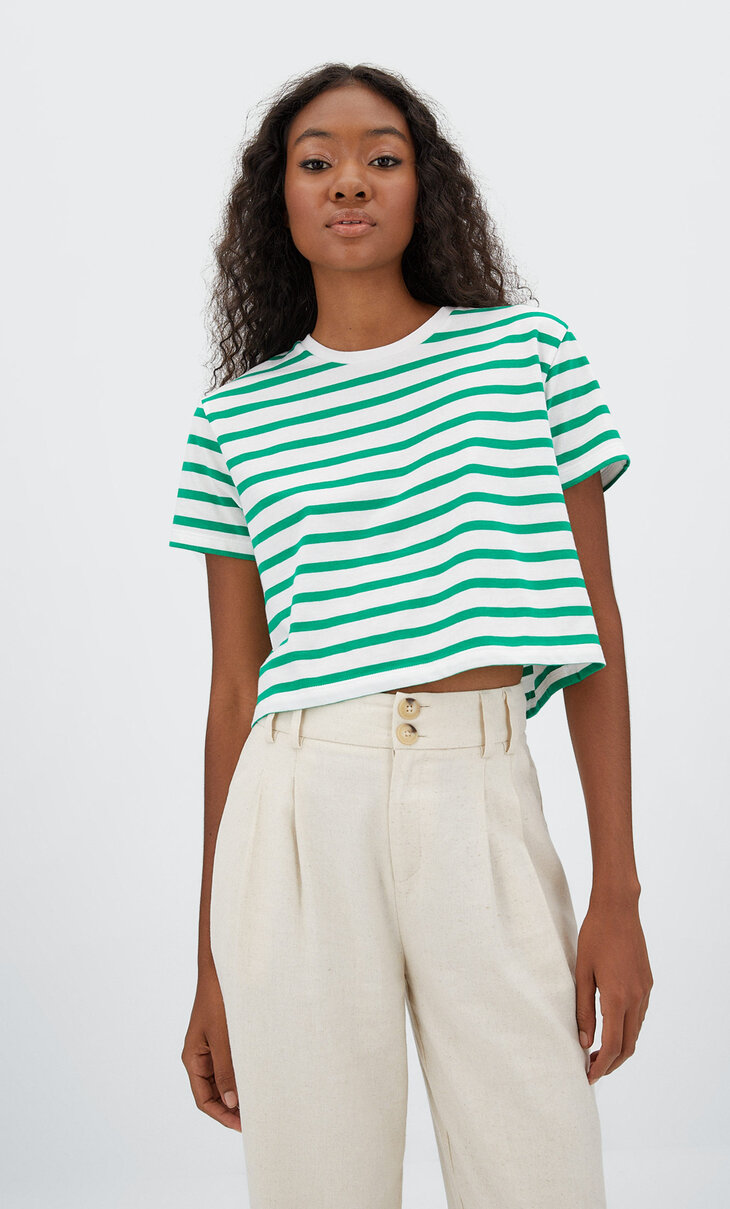T-shirt cropped riscas