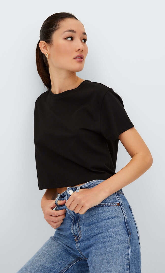 

Stradivarius Haut Basique À Manches Courtes Noir Xs