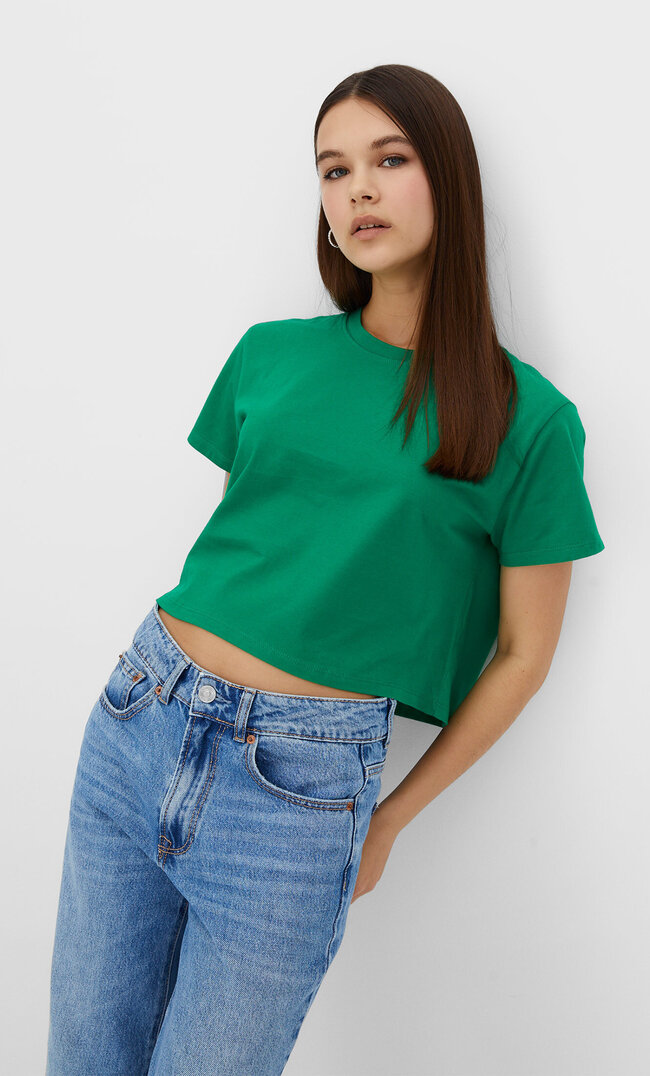 

Stradivarius Haut Basique À Manches Courtes Vert Xl