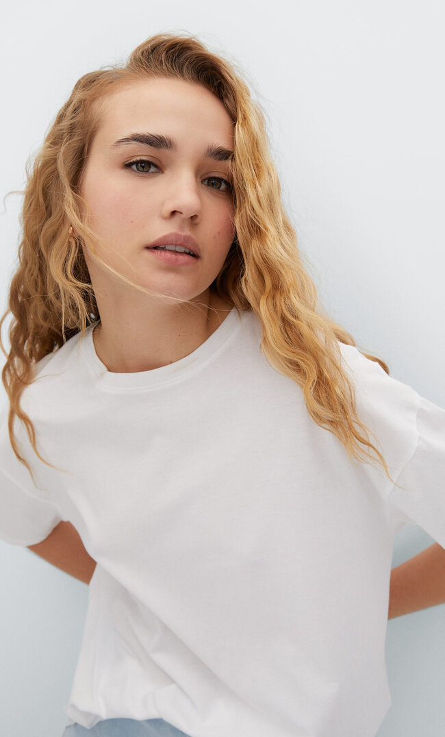 Stradivarius Langes Basic-Shirt Weiß L