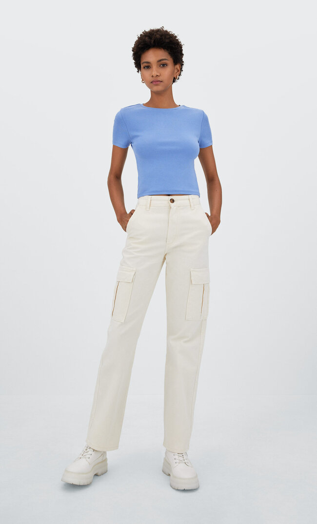 

Stradivarius Cropped T-Shirt Aus Baumwolle Himmelblau S