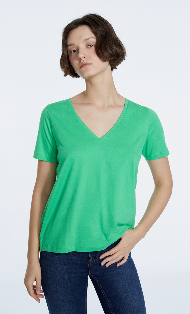 

Stradivarius T-Shirt Basic Col En V Vert S