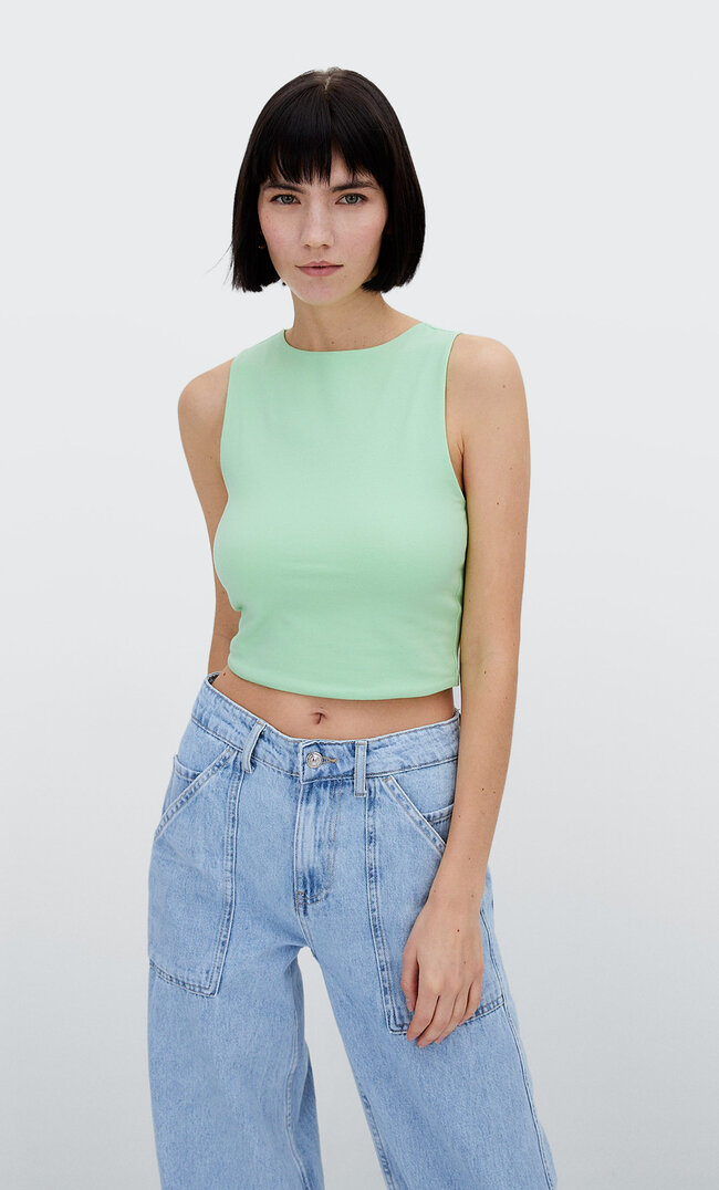 

Stradivarius Top Sans Manches En Coton Vert M