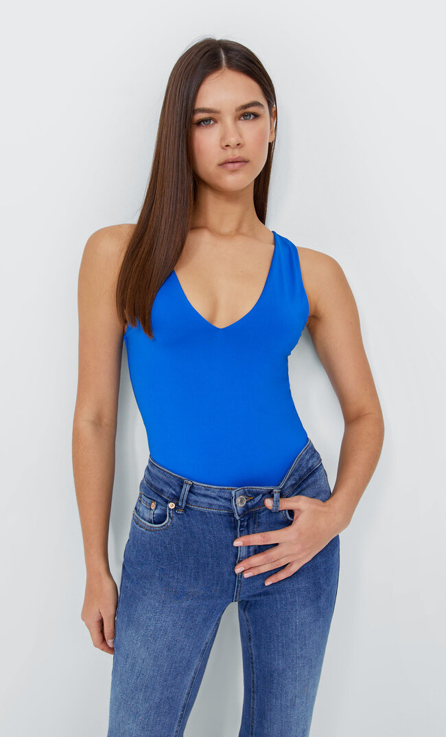 

Stradivarius Body À Col En V En Polyamide Bleu Électrique M