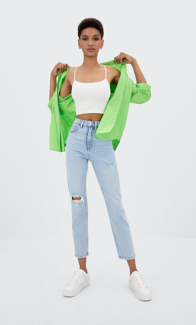 

Stradivarius Crop Top Seamless À Bretelles Écru M