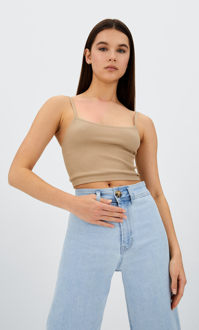 

Stradivarius Krótki Bezszwowy Top Na Ramiączkach Szary M