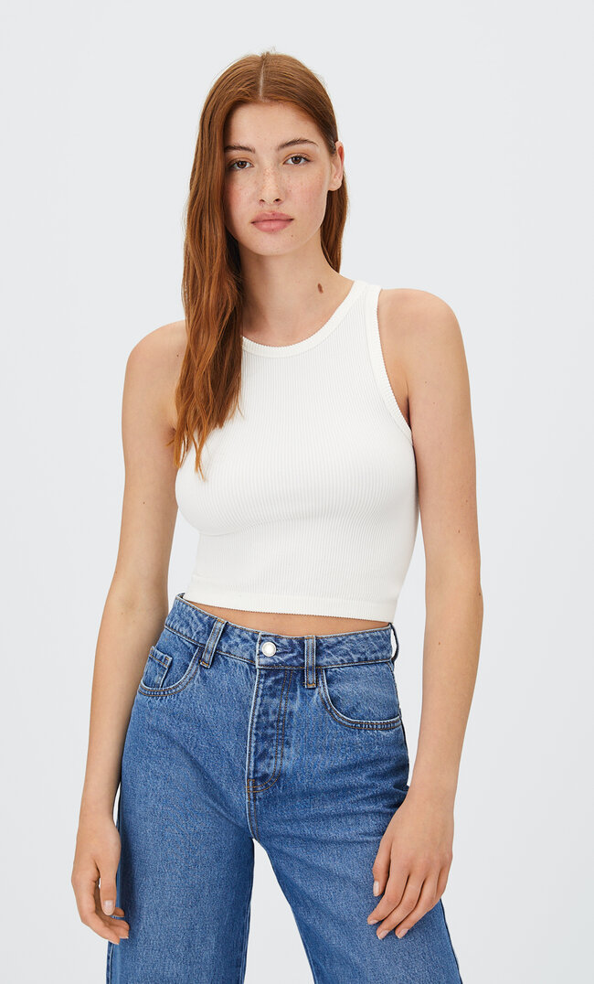 

Stradivarius Bezszwowa Koszulka Bokserka Ecru Xl