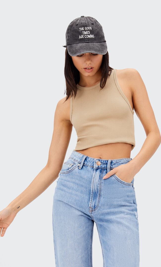 Stradivarius Nahtloses Shirt Mit Racerback Steingrau M