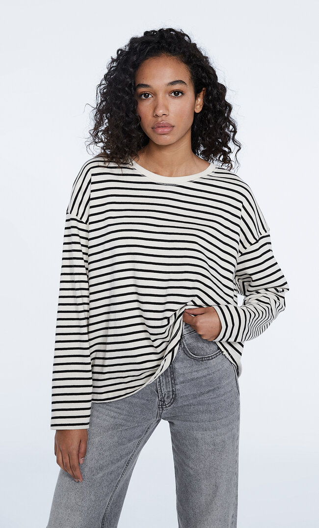 Stradivarius Top Rayé Écru Xl