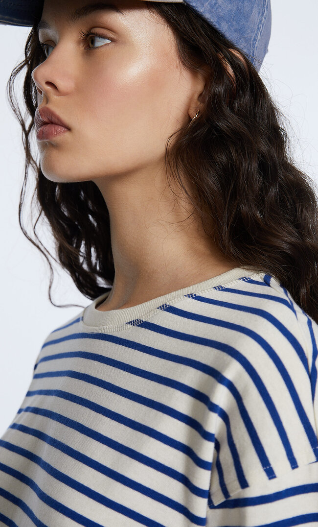 Stradivarius Top Rayé Marine S